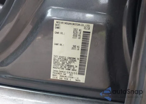 2018 Nissan Altima 2.5 Sv z USA, uszkodzony, nr VIN 1N4AL3AP6JC193155